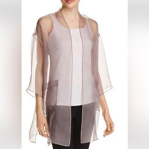 Eileen Fisher 3X Washed Silk Organza Kimono Jacket Luna Gray Sheer Open Front